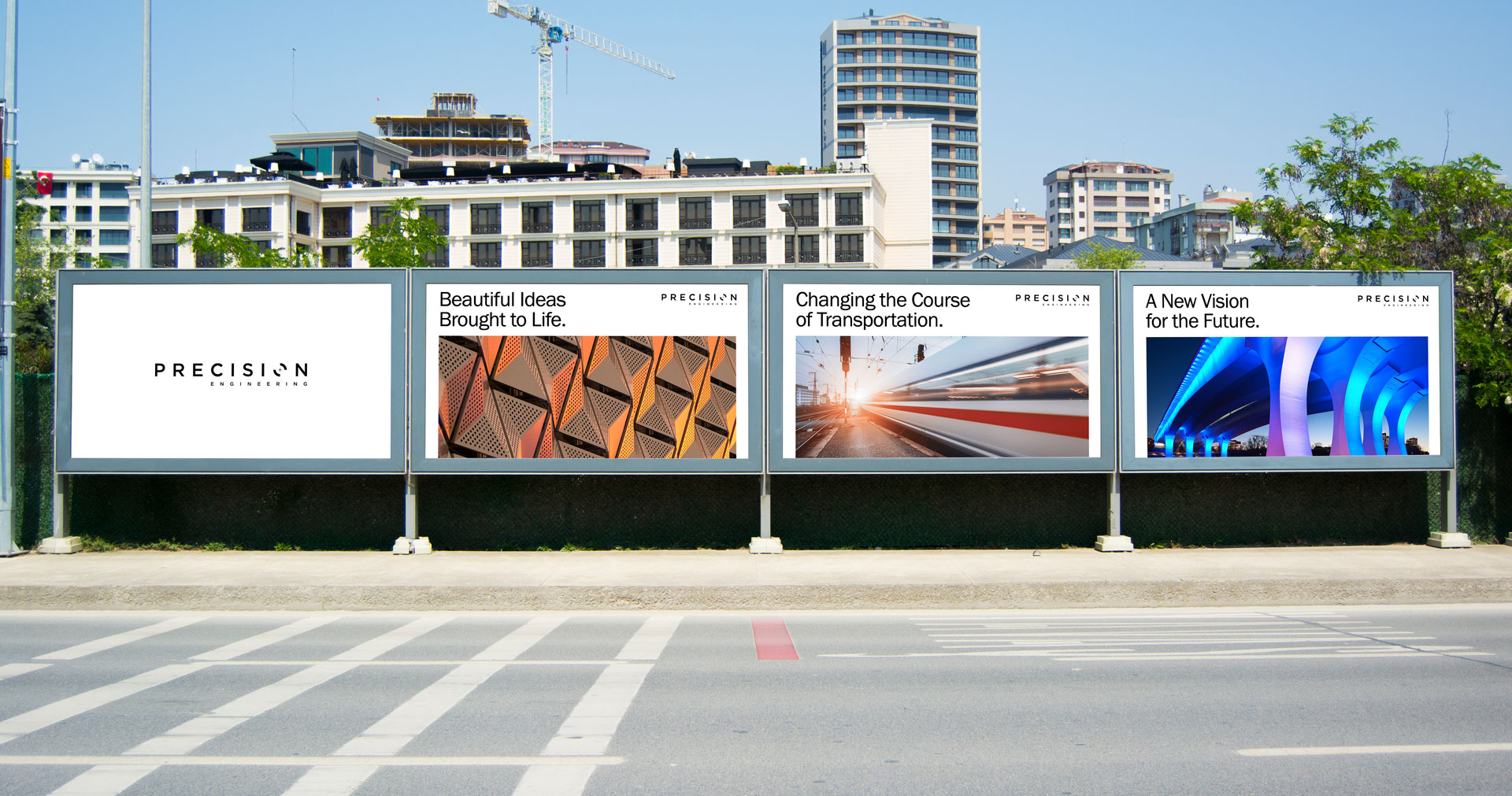 Precision Engineering rebrand billboard array concept